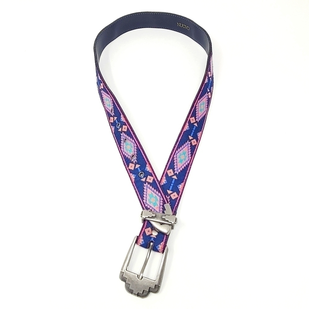 Nuovo | Aztec Pattern Fabric Belt With Silver Buckle (Size 9)
